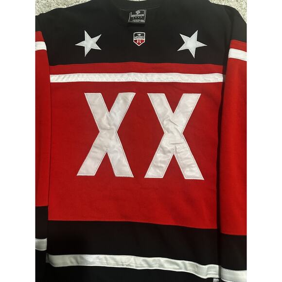 Stadium Men’s XXL Hockey Jersey Style Crewneck Sweatshirt Red Black Stars XX - Picture 3 of 6